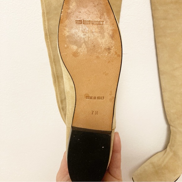 Yves Saint Laurent Designer Over the Knee Tan Suede Leather Boots 7 - Picture 3 of 5